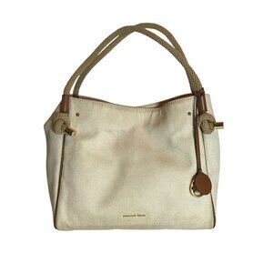 Michael Kors Cream Canvas Shoulder Bag With Leather Trim